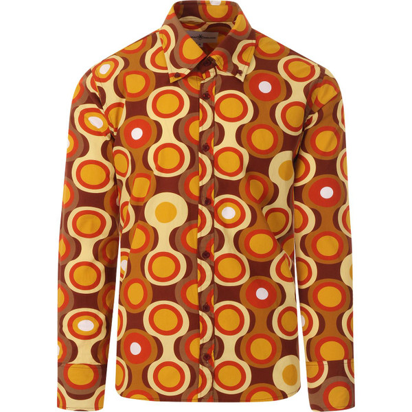madcap england mens new trip circle bold print long sleeve shirt brown mustard madcap england mens new trip circle bold print long sleeve shirt brown mustard