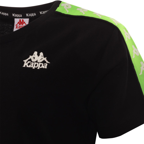 kappa womens shoulder tape cropped tshirt black neon green