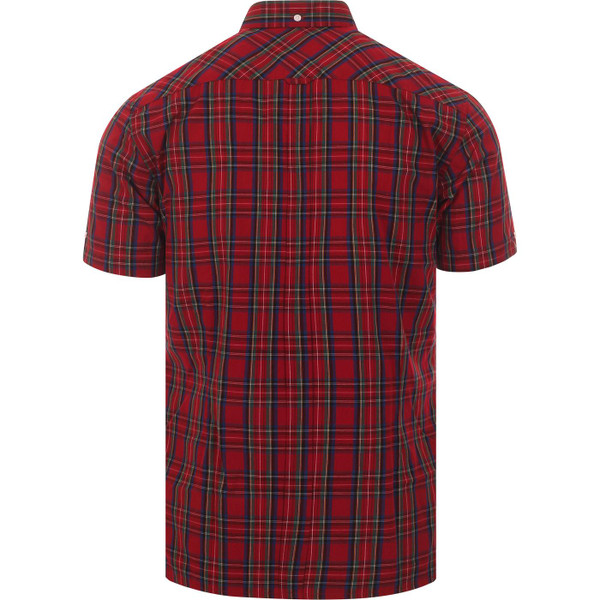 merc london mens mack tartan check short sleeve shirt steward red