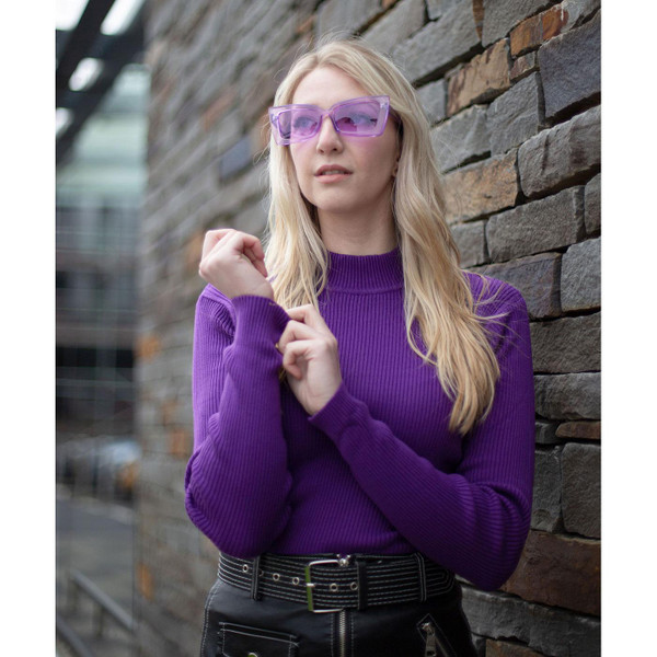 madcap england womens ribbed knit turtleneck long sleeve slim fit top imperial purple	