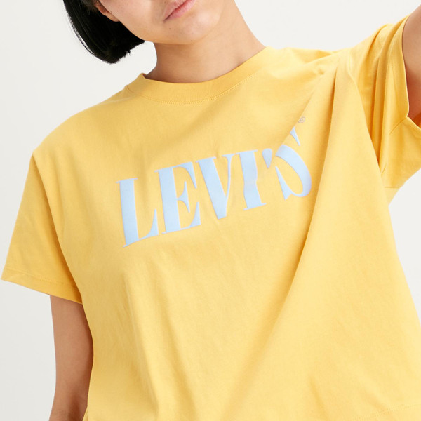 levis womens large serif logo print varsity tshirt gold coast yellow