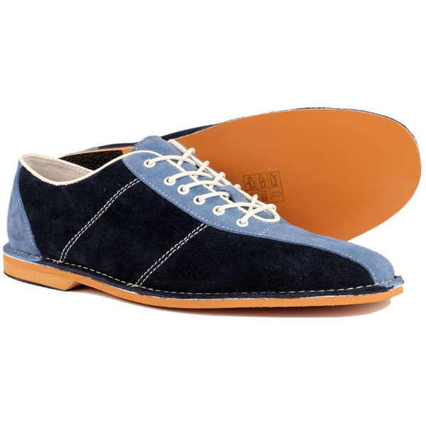 Madcap England All Up Men's Retro Mod Northern Soul Bowling Shoes in Navy/Sky Suede