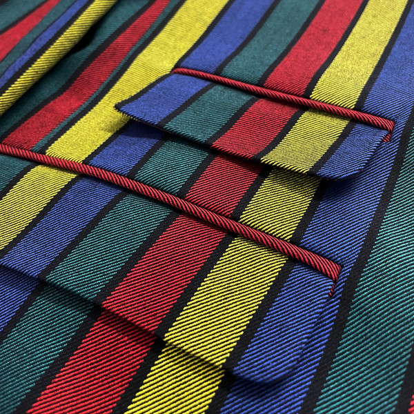 Madcap England Hendrix Stripe Retro Psychedelic 60s Mod Boating Blazer Jacket - Close up on Ticket Pocket