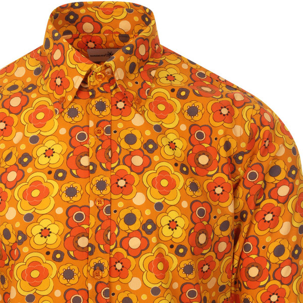 madcap england mens trip retro bold floral print long sleeve shirt yellow orange