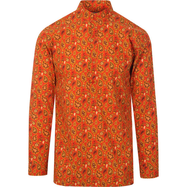 madcap englanad mens gold paisley print kaftan long sleeve shirt orange