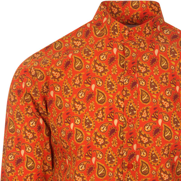 madcap englanad mens gold paisley print kaftan long sleeve shirt orange