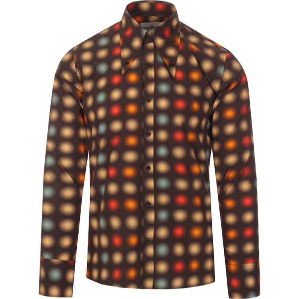 madcap england mens spear collar long halftone optical dots print sleeve shirt brown
