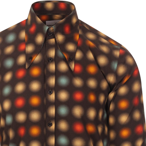 madcap england mens spear collar long halftone optical dots print sleeve shirt brown