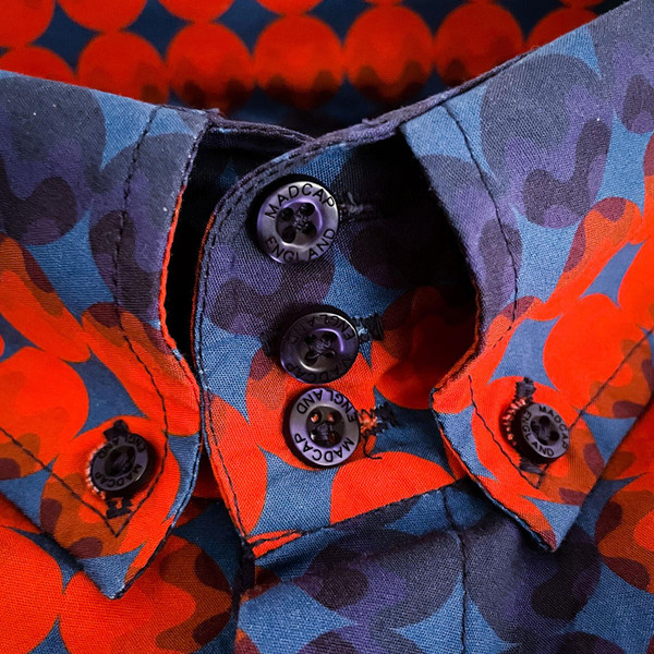 madcap england mens high collar bold dots pattern long sleeve shirt blue red