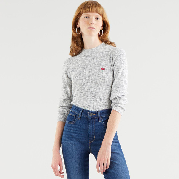 levis womens crew neck rib long sleeve sweater top space dye thunder grey