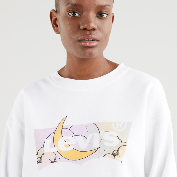 levis womens graphic batwing logo moon print standard crew neck sweatshirt white