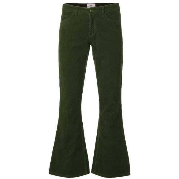 Madcap England Retro 70s Cord Killer Flares in Forest Green