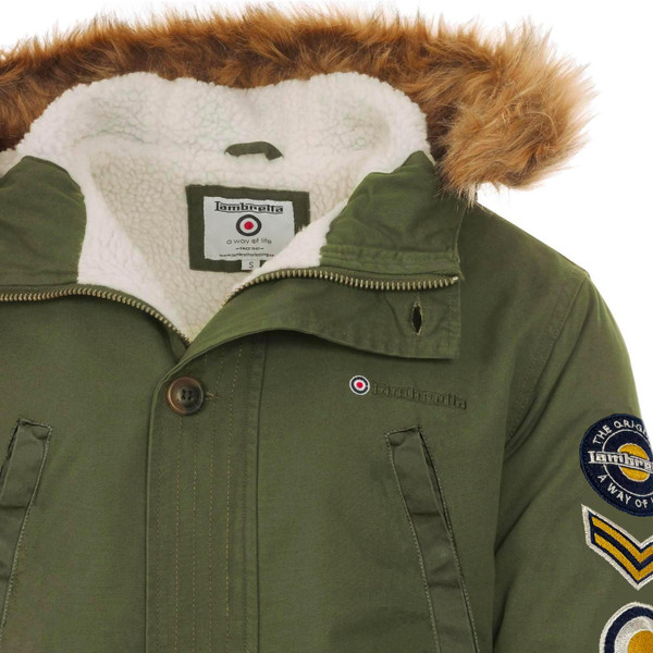 Lambretta Men's Retro 1960s Mod Badged Fishtail Parka Jacket in Khaki Lambretta Men's Retro 1960s Mod Badged Fishtail Parka Jacket in Khaki