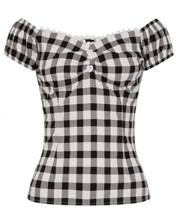Collectif Dolores Retro 50s Gingham Top Black