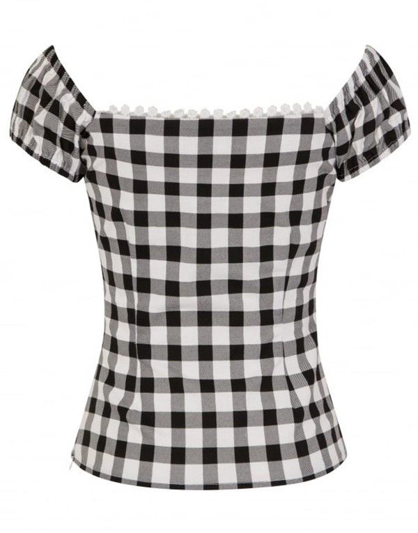 Collectif Dolores Retro 50s Gingham Top Black