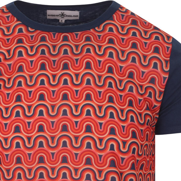 madcap england mens rainbow printed front panel ringer neck tshirt blue red