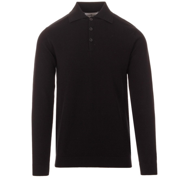 Madcap England Brando 60s Mod Knitted Polo Shirt in Black