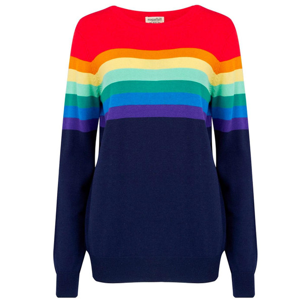 Sugarhill Brighton Rita Retro 70s Rainbow Jumper in Navy Sugarhill Brighton Rita Retro 70s Rainbow Jumper in Navy
