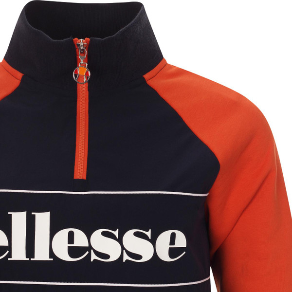 ellesse womens coacoa logo print half zip drawstring track top navy orange