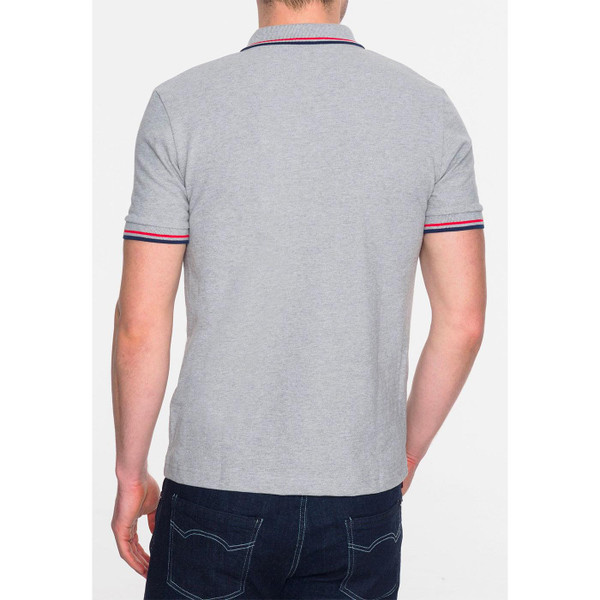 Merc Men's Mod Twin Tipped Pique Polo Shirt in Mineral Grey Marl with red and navy tipping
