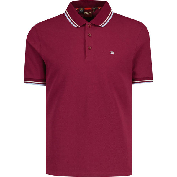 Merc Men's Mod Twin Tipped Pique Polo Shirt in Claret with white and blue tipping
