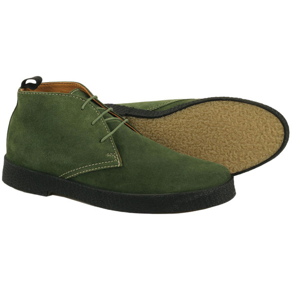 Madcap England Cisco Men's Retro 1960s Mod Suede Playboy Desert Boots in Green Suede