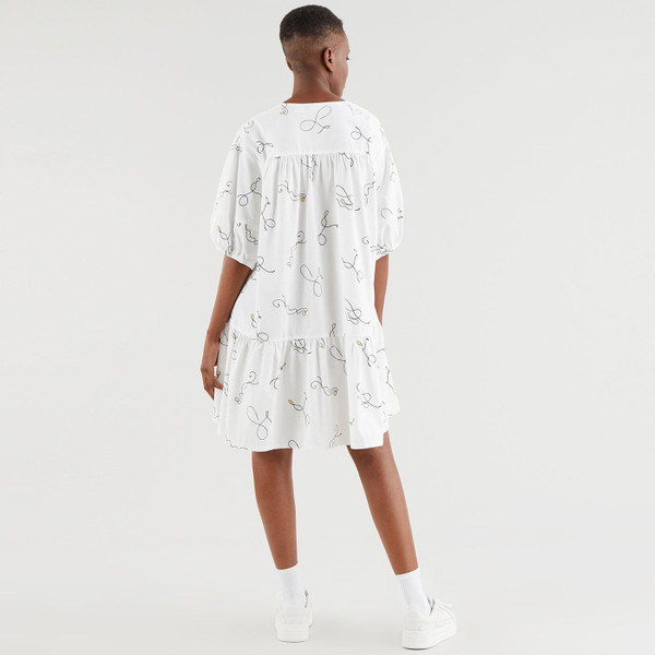 Levi's Womens Isla Dropped Waist Dress in elegant squiggles print cloud dance white