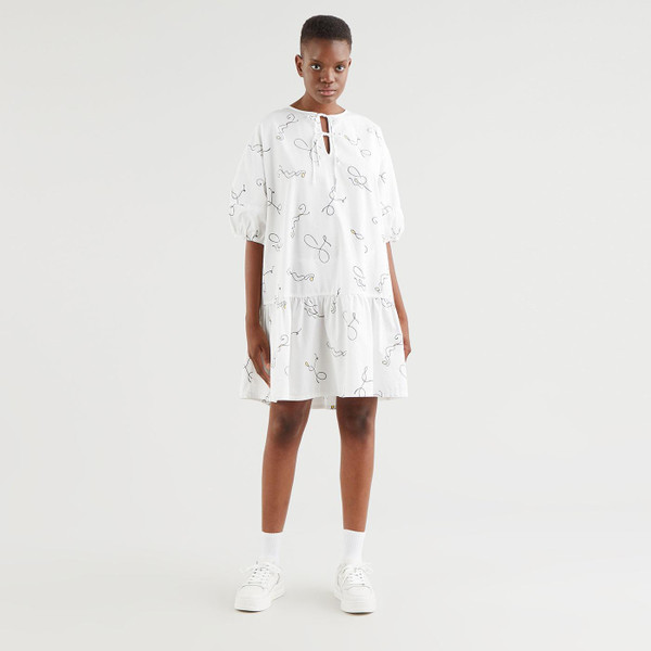 Levi's Womens Isla Dropped Waist Dress in elegant squiggles print cloud dance white