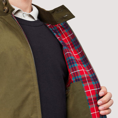 Red Fraser Tartan Lining inside Baracuta Mens G9 Original Mod Zip Harrington Jacket Beech Green