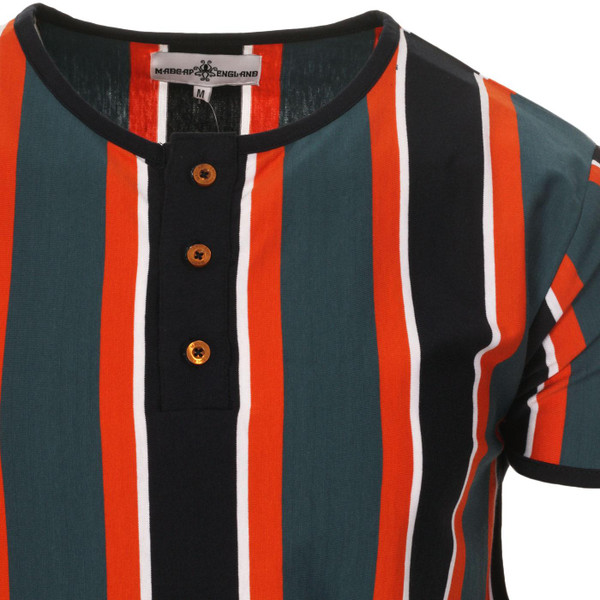Madcap England Winstono Men's Mod Stripe Grandad T-shirt in Tapestry