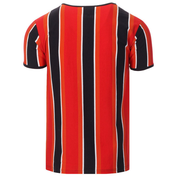 Madcap England Winstono Men's Retro 60s Stripe Grandad T-shirt in Poppy