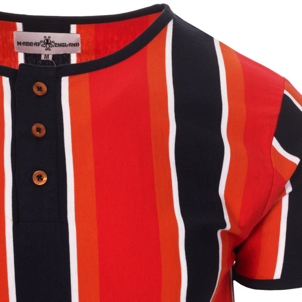 Madcap England Winstono Men's Mod Stripe Grandad T-shirt in Poppy