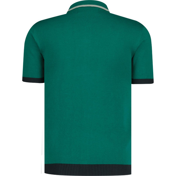 Madcap England Shockwave 60s Mod Abstract Jagged Stripe Knitted Polo shirt in Alpine Green