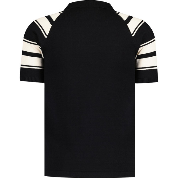 Madcap England Acid Test Retro 1960s Mod Big Collar Stripe Knit Polo Shirt in Black