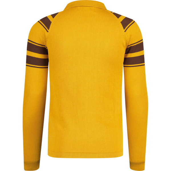 Madcap England Acid Test Retro 60s Mod Knitted Stripe Spear Collar Polo Shirt in Harvest Gold