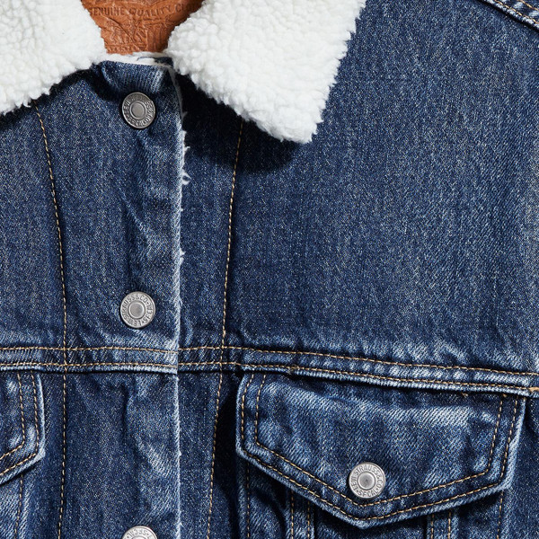 Levi's Women's Retro 70s Denim Sherpa Collar Trucker Jacket in Rough and Tumble Blue