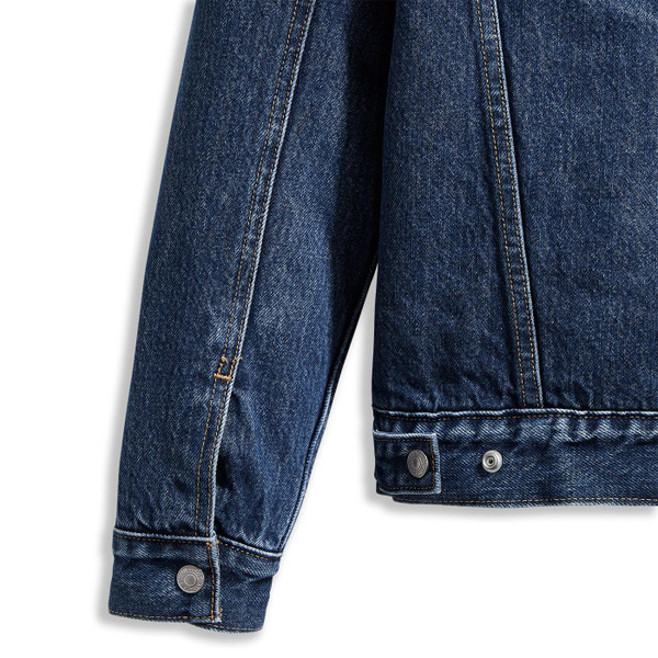 Levi's Women's Retro 70s Denim Sherpa Collar Trucker Jacket in Rough and Tumble Blue