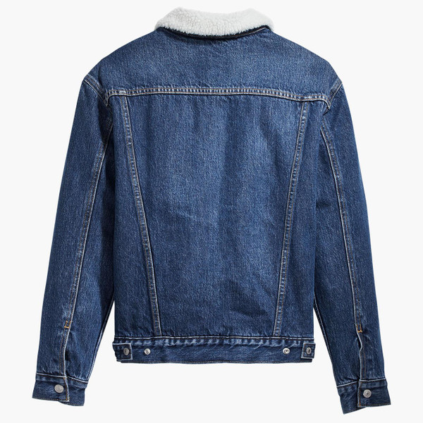 Levi's Women's Retro 70s Denim Sherpa Collar Trucker Jacket in Rough and Tumble Blue