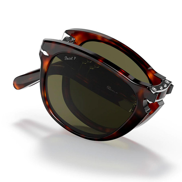 Persol Steve McQueen 714SM Polarised Foldable Sunglasses in Havana with green lens