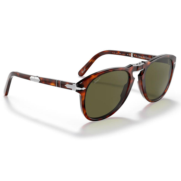 Persol Steve McQueen 714SM Polarised Foldable Sunglasses in Havana with green lens