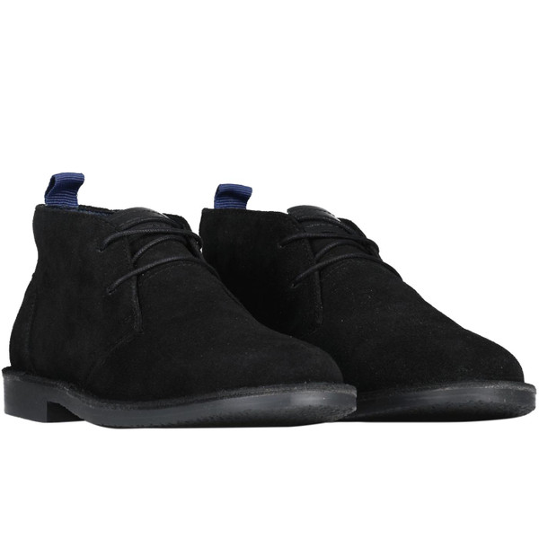 Front of Roamers Men's Mod Desert Boots in Black Suede