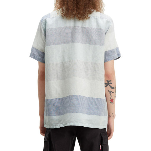 Levi's Cubano Men's Retro 1970s Cuban Collar Short Sleeve Stripe Shirt in Marshmallow Levi's Cubano Men's Retro 1970s Cuban Collar Short Sleeve Stripe Shirt in Marshmallow