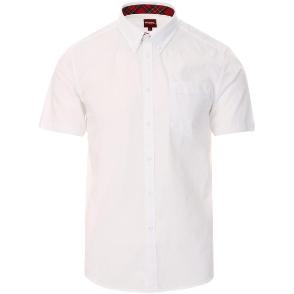 Merc Baxter Smart White Short Sleeve Mod Shirt with Button Down Collar