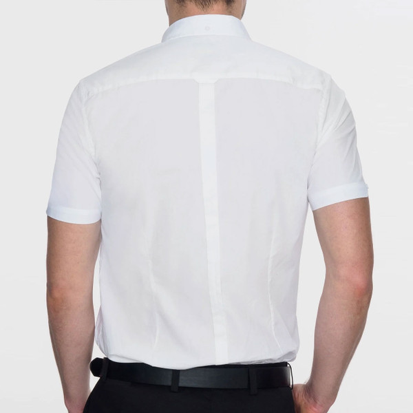 Back of Merc Baxter Smart White Short Sleeve Mod Shirt with Button Down Collar