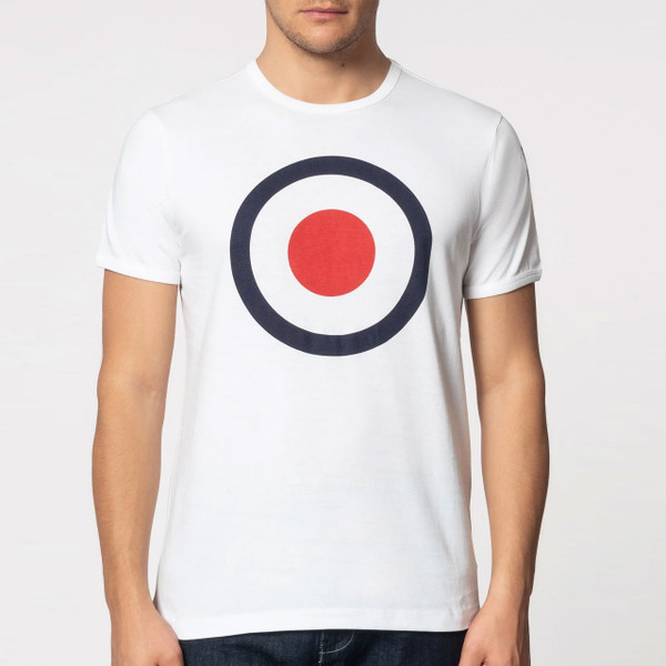 Man wearing Merc Ticket Mod Target T-Shirt in White