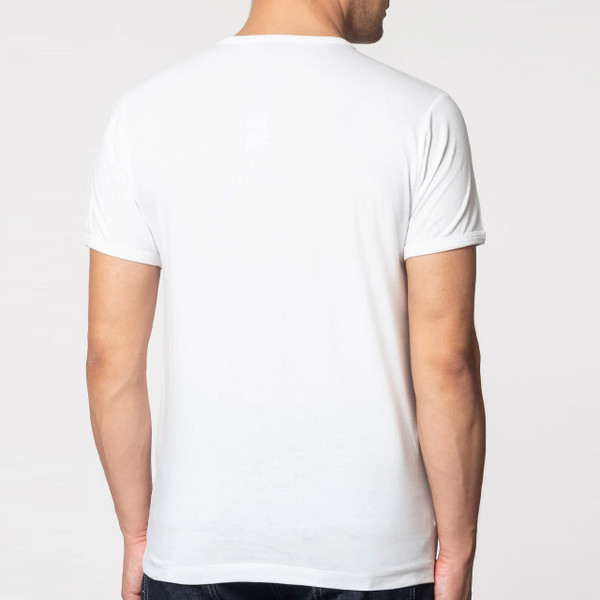 Back of man wearing Merc Ticket Mod Target T-Shirt in White