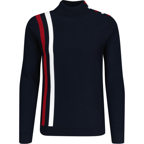 Madcap England Mens Racing Coleridge Retro 60s Mod Mock Turtleneck Breton Racing Jumper in Navy
