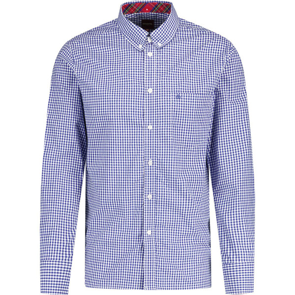 Merc Japster Men's Long Sleeve Mod 60s Gingham Check Shirt in Royal Blue