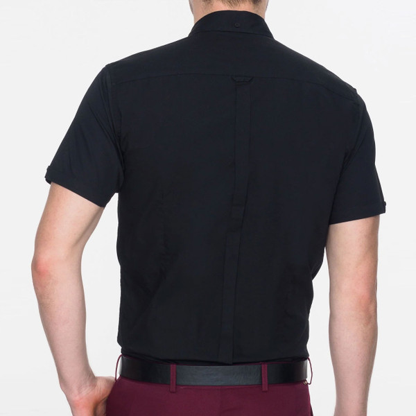 Back of Merc Baxter Retro 60s Mod Short Sleeve Shirt in Black