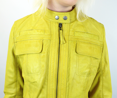 MADCAP ENGLAND WOMENS RETRO LEATHER JACKET YELLOW